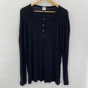CAbi Henley Very Oversized Black Long Sleeve Shirt Size XS